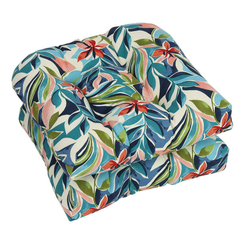 19-Inch Rounded Back Outdoor Chair Cushions (Set Of 2), Ivory/Blue/Somap Multi Floral