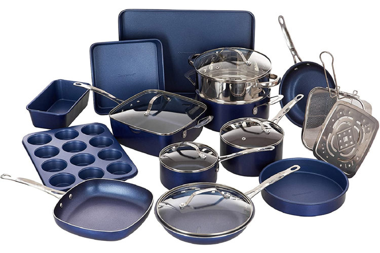 blue 20 piece pots and pans