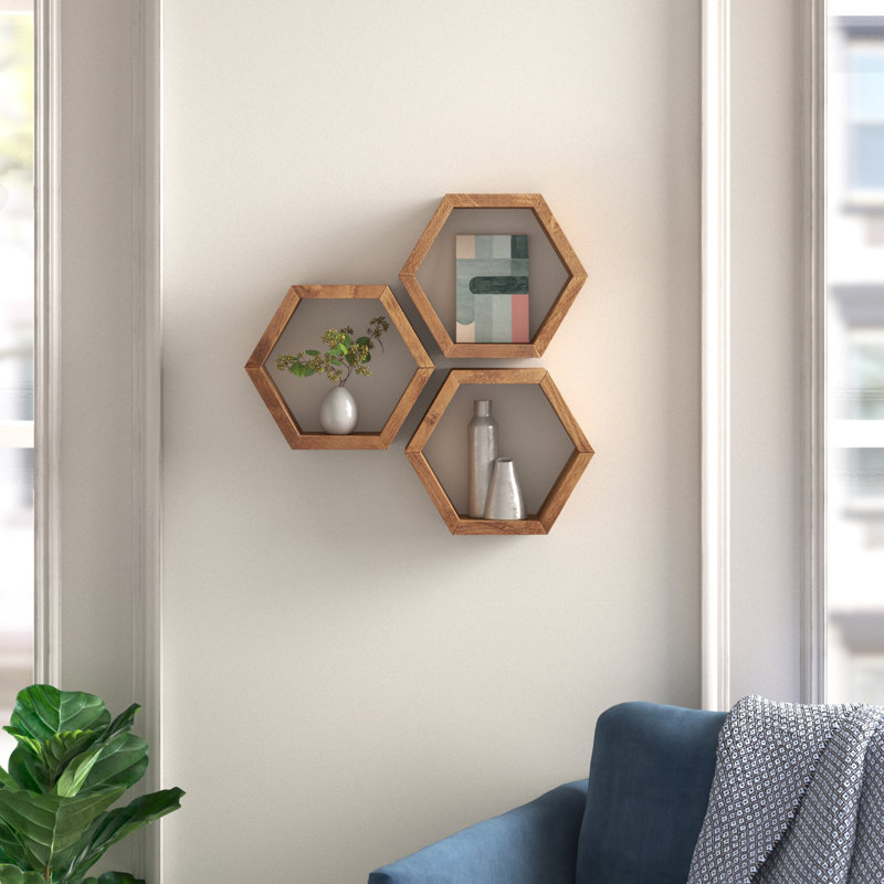 Ashoka 3 Piece Hexagon Alder Solid Wood, Walnut