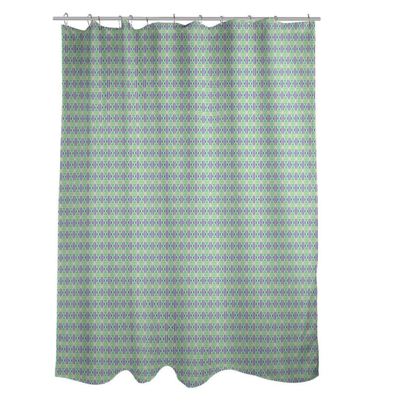 Rideau de douche simple à motif de losanges doublé classique, Jaune/Vert/Bleu
