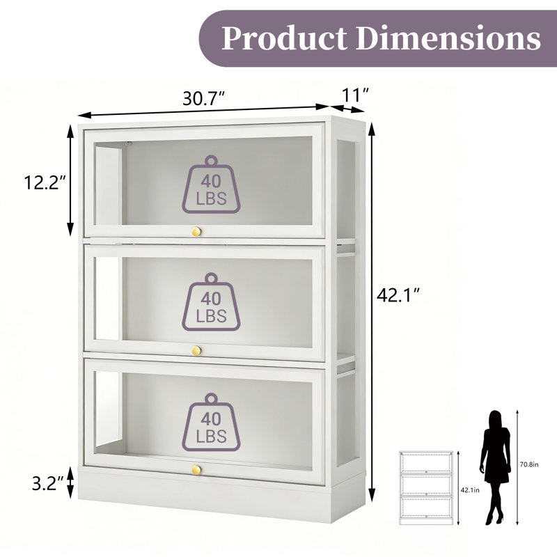  3-Tiers Display Cabinet With Acrylic Glass Doors,White, White