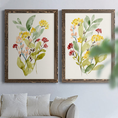 Spring Sprigs I - ensemble de 2 peintures sur toile encadrées