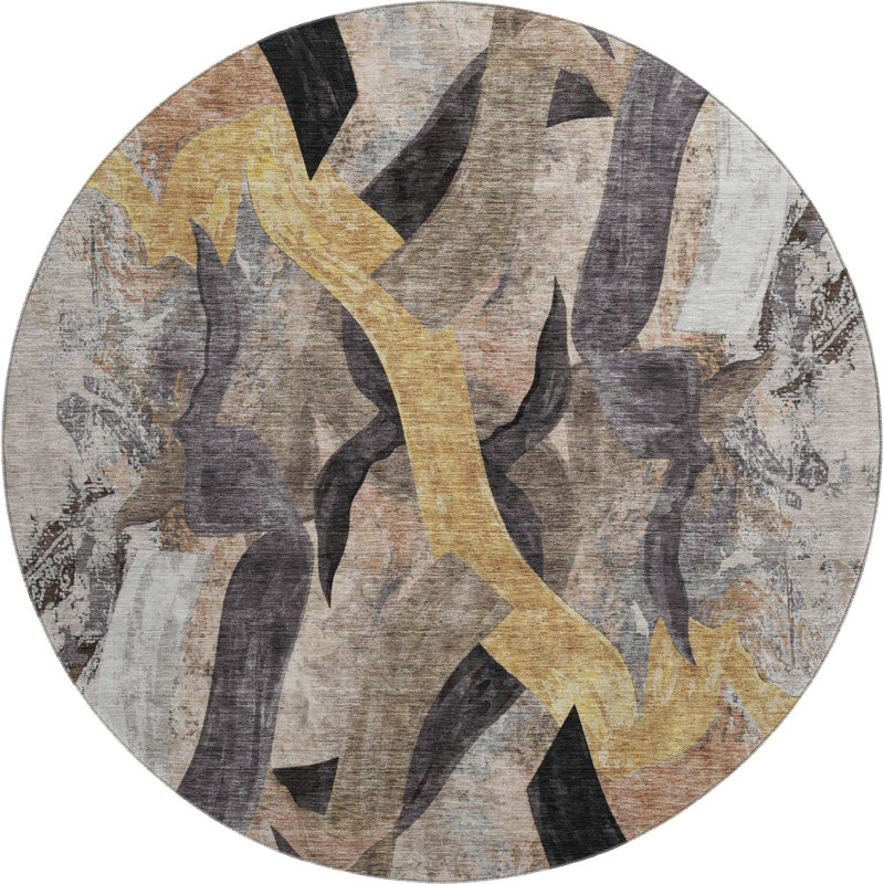 Premium Machine Washable Mayfield AMF2191 abstract Rug, Taupe, 8' Round
