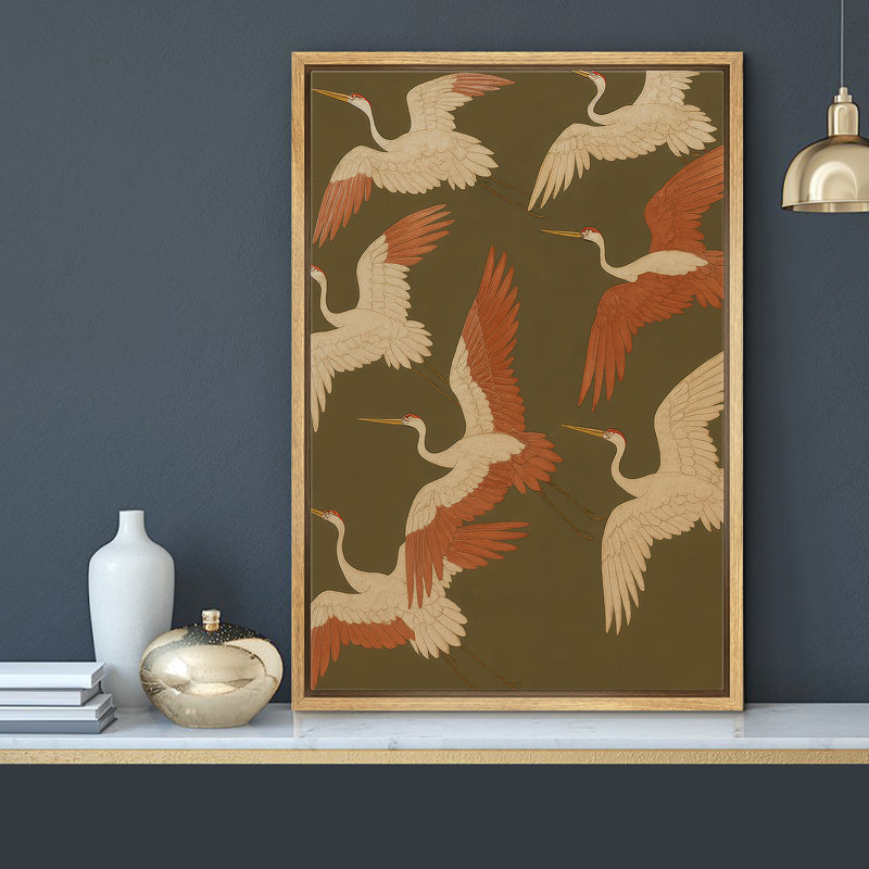 «Flying Cranes Group Art», reproduction d'art sur toile encadrée, H 24 po x l 16 po x P 1,5 po, Cadre naturel