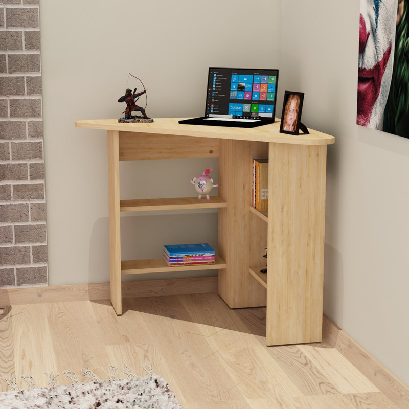 Modern Study Desk with Numerous Shelves, Sapphire Oak, 31.5 x 28.9 x 31.5 inches | 100% Melamine Coated Particle Board, Thickness: 0.7 inches | Wall-Mountable for Space Saving | Elegant and Functional Design