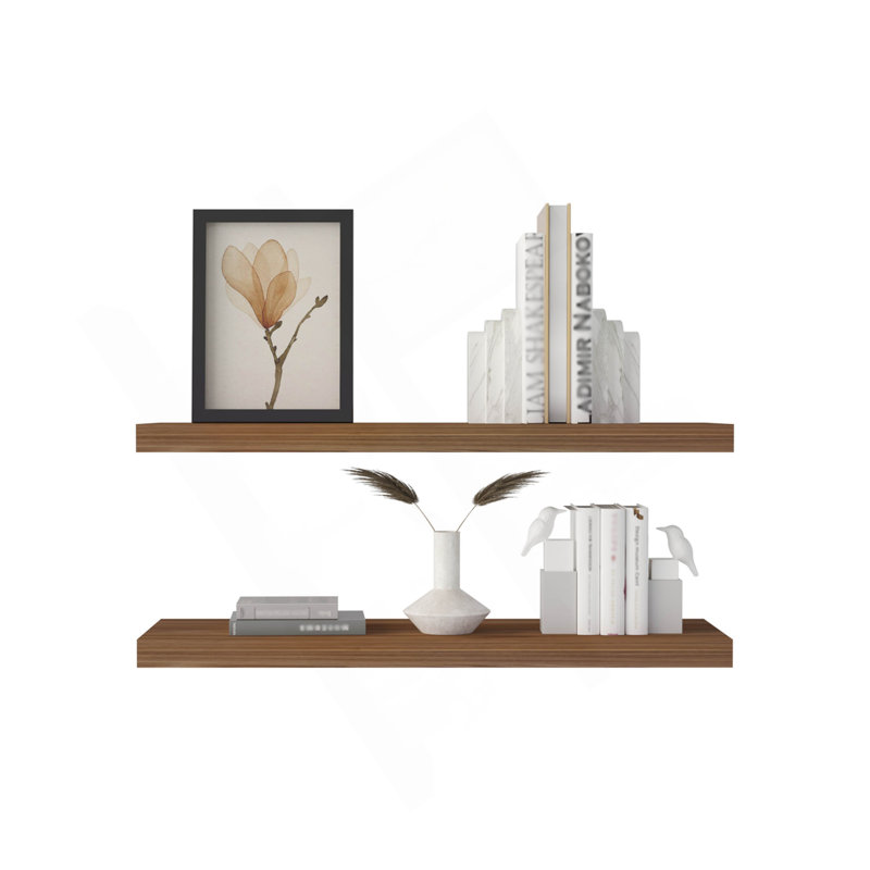 31.5" Wide  Floating Shelves Set Of 2, Shelves For Wall Decor For Bedroom, Bathroom Storage Shelves, Book Shelves For Living Room Mahogany