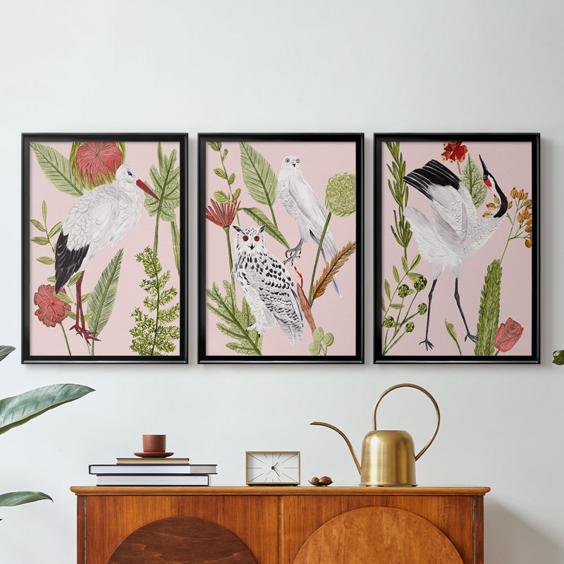 Birds in Motion IV - Toile tendue avec châssis sur mesure - 3 pièces, H 15 po x l 19 po, Noir