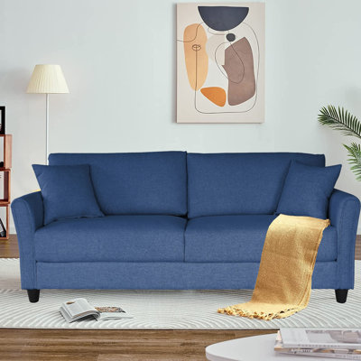 Velvet  Loveseat Sofa  With  2 Throw Pillows,Dark Blue -  Red Barrel Studio®, 36519CADDC4D4350B1C1EA8542573B19