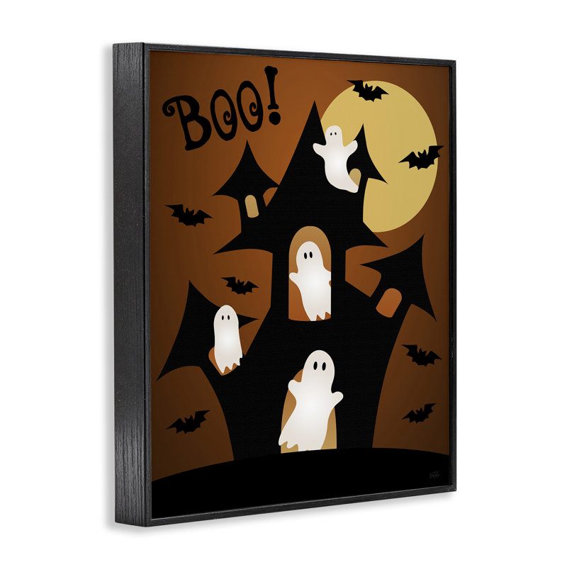 Ghostly Haunted House, giclée encadrée, design par Natalie Carpentieri, H 14 po x l 11 po, Giclée encadrée noir minuit