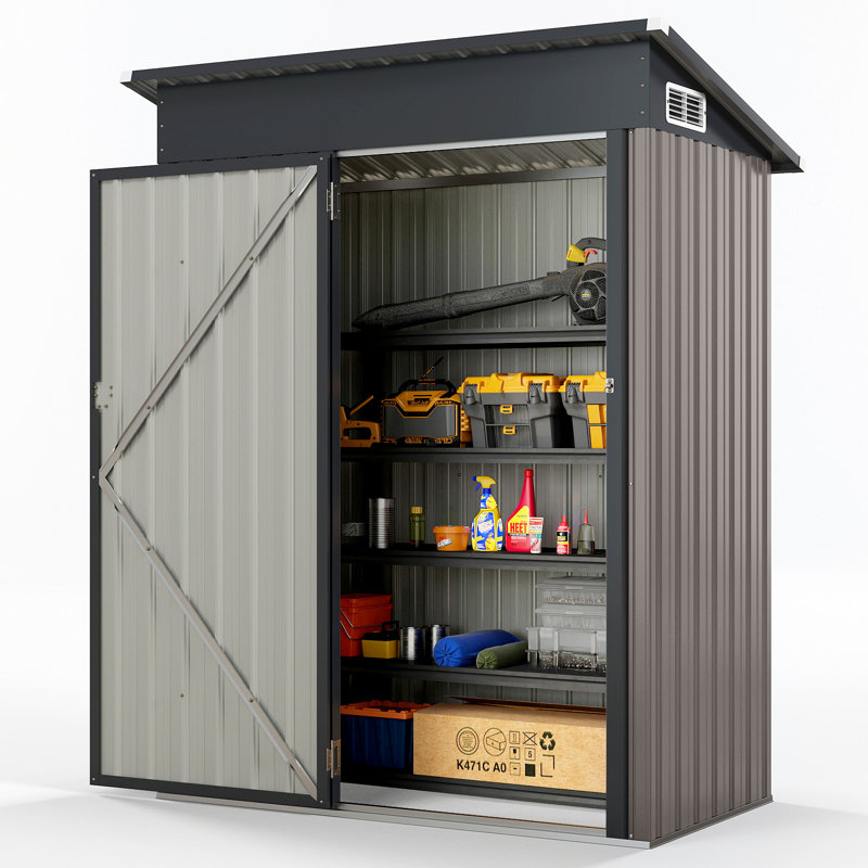 Garden All-Weather Grey Storage Shed Utility Tool House Top Sloping Design-Warm