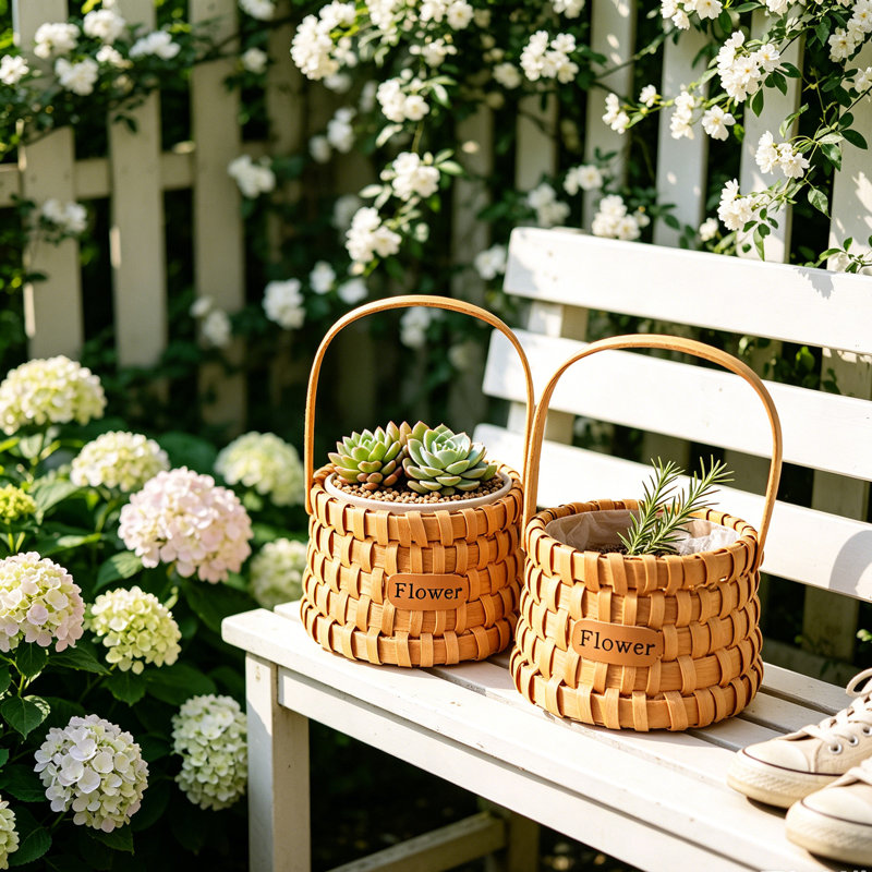 Ensemble de 2 paniers à fleurs, petits paniers tissés avec poignées, support en bois élégant et rustique pour fête de mariage, décoration intérieure, décoration de jardin et bricolage