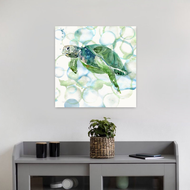 Tortue, bulles II, art contemporain abstrait, tortue, nature, océan, H 18 po x l 18 po