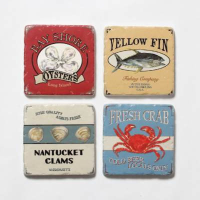 Sea Ceramic Square 4 Piece Coaster Set