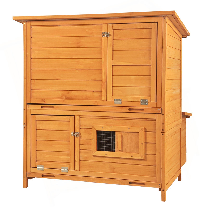Poulailler, poulailler en bois pour 6 à 8 poules avec 3 nichoirs et 2 plateaux coulissants, avec rampe pliable et toit en asphalte