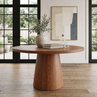 Natural Solid Wood Round Dining Table with Authentic Wood Grain Pedestal Base for 4-6(Quick Assembly), 47"/53"/59" Designer Pedestal Kitchen Table