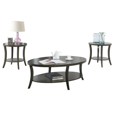 3PC Contemporary Oval Coffee Table Set With Shelf, Living Room Table