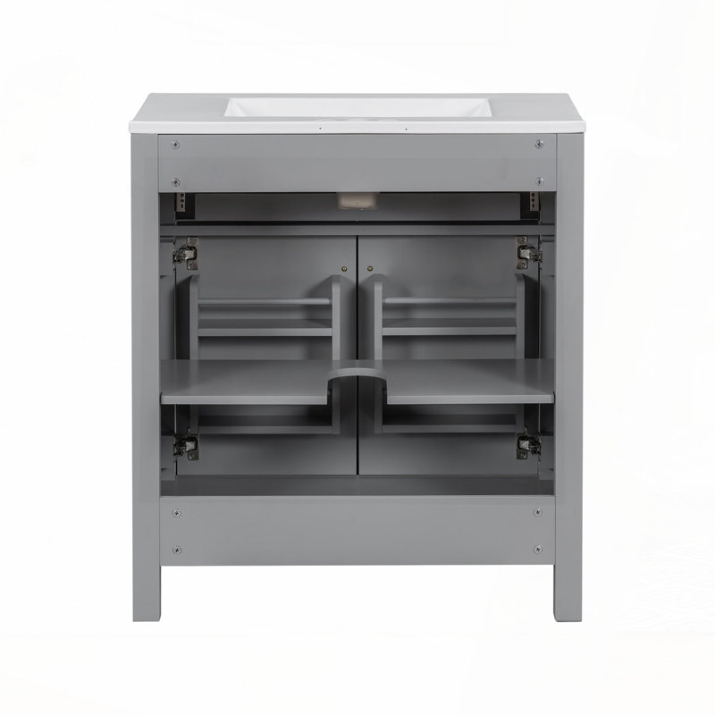 Meuble-lavabo 30 po avec lavabo en céramique, Gris