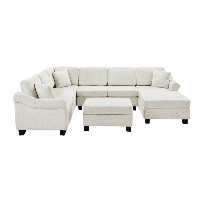 Canapé modulaire Canapé modulaire rembourré en chenille de 111,8 po avec repose-pieds de rangement mobile pour le salon