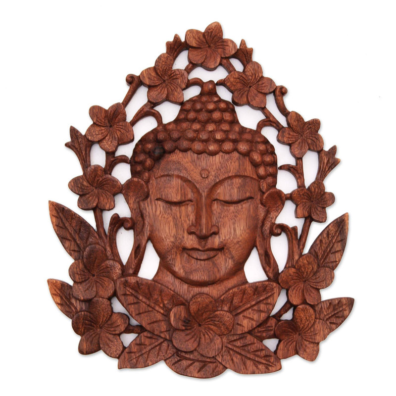 Décoration murale Bouddha fleuri et bois