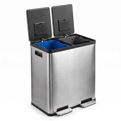 Kitchen Trash Can, 14-Gallon Dual Trash Can with Lid, Stainless Steel | Garbage Can, 2 Removable Inner Buckets, Soft-Close Quiet, Anti-Fingerprint for Kitchen, Home, Office