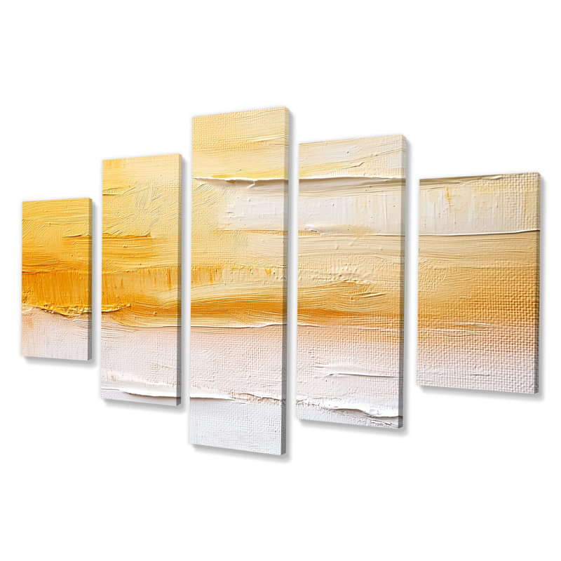 Dunes à l'aube en jaune et orange I - Désert, reproduction sur toile 5 pièces