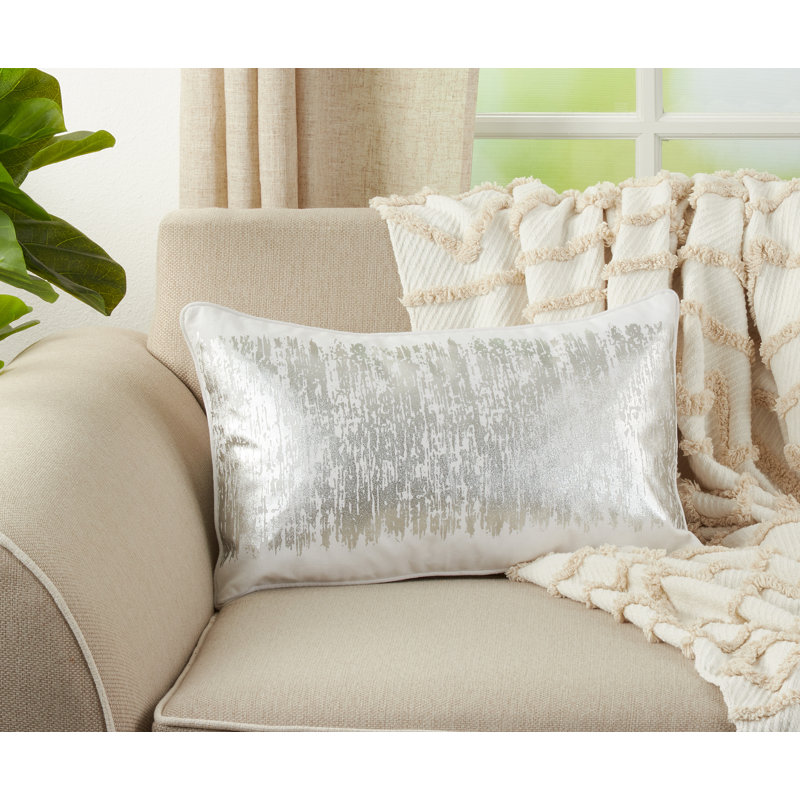 Silver Metallic Banded Cotton Throw Pillow