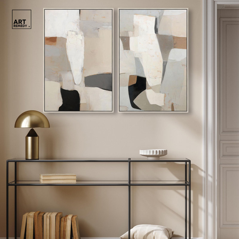 Ancient Wall Set Canvas Print Neutral Boho Art Set by Art Remedy, Black Frame, 10 x 15, 31" H x 21" W, Silver Frame