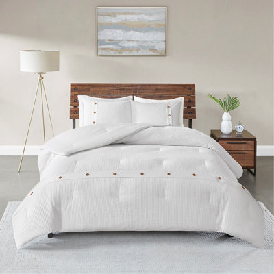3 Piece Cotton Waffle Weave Comforter Set, Soft Textured And OEKO-TEX Certified For Quality And Wellness, Full/Queen