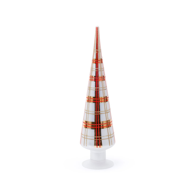 Sapins de table en verre à carreaux de Noël, ensemble de 3, Tissu écossais Windowpane