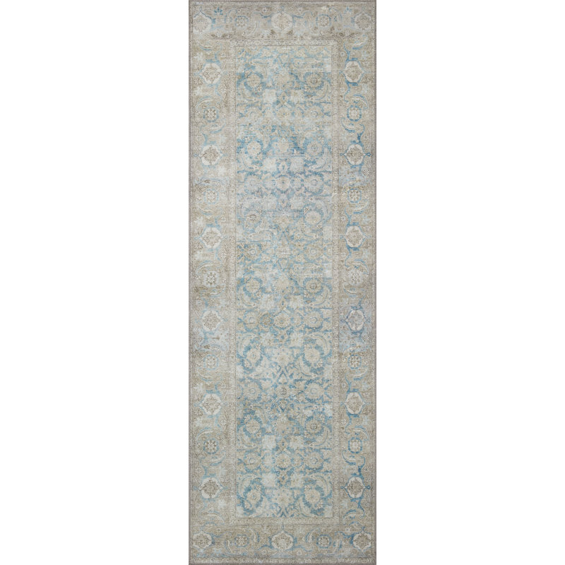 Tapis oriental bleu / crème Vache, Rectangle 8 pi 6 po x 11 pi 6 po