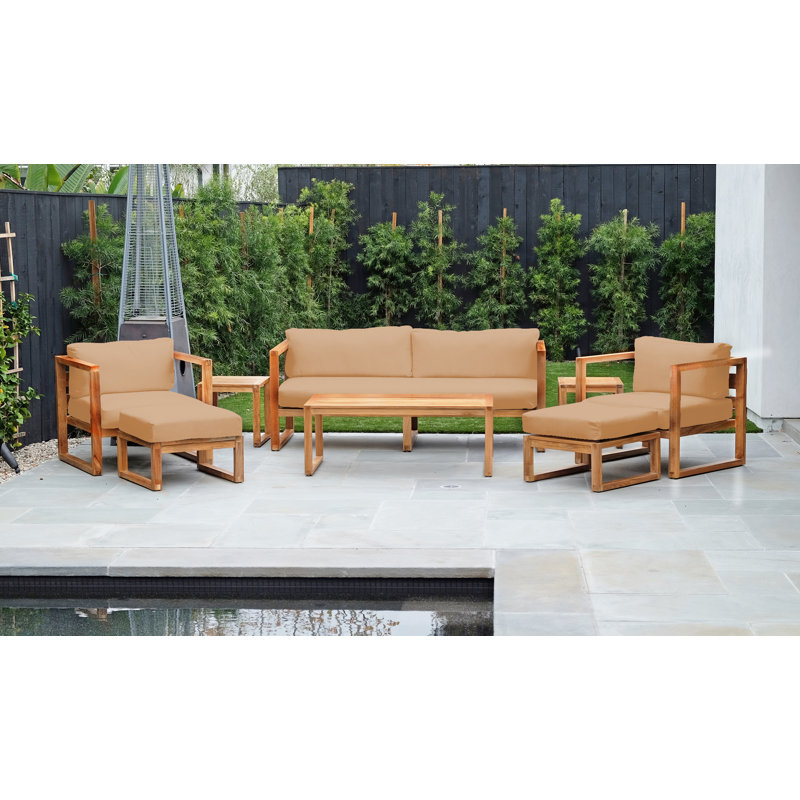 Outdoor 8 - Piece Teak Conversation Set, Camel