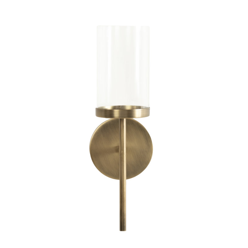 Antique Brass Metal Wall Sconce with Glass Cylinder