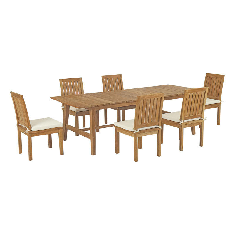 Modway Marina 7 Piece Outdoor Patio Teak Dining Set, 37.5" H x 98.5" L x 39.5" W