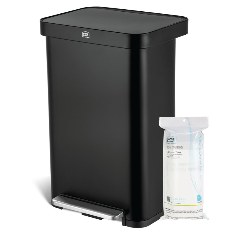 Grande poubelle de cuisine en acier inoxydable 19 gallons avec couvercle à fermeture douce et rebord à collerette