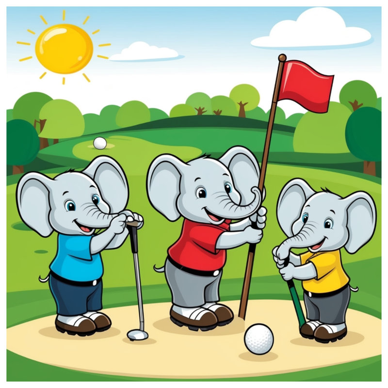 Éléphants jouant au golf, coussins décoratifs à double face, 18 x 18 pouces