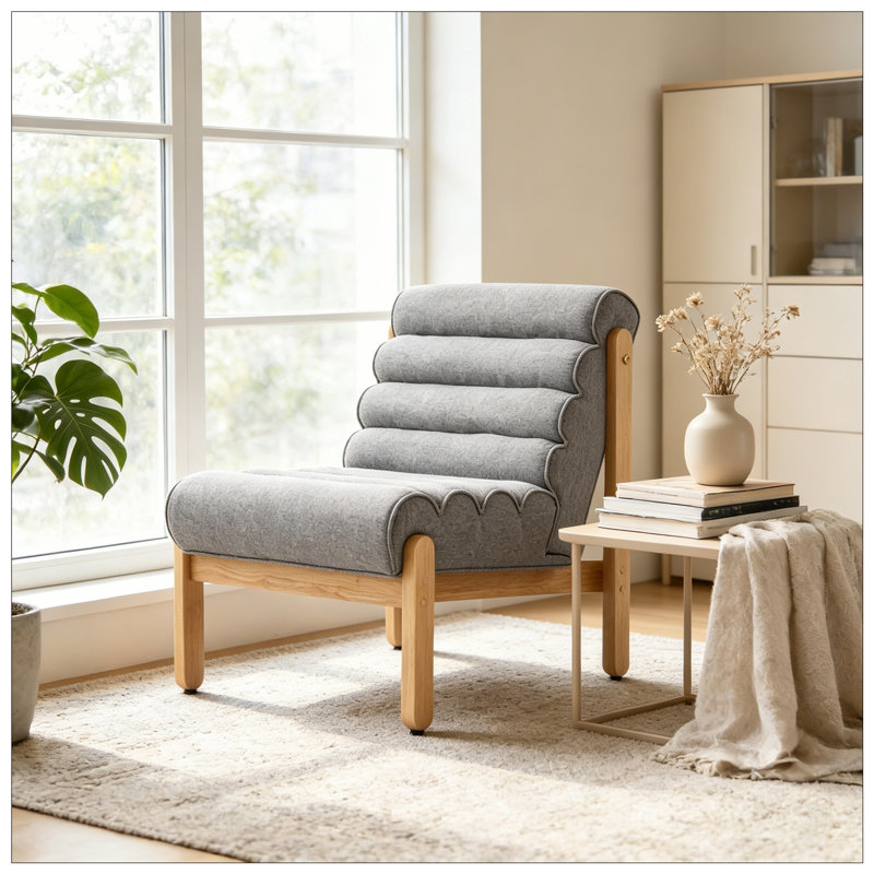 Chaise d'appoint avec structure en bois robuste, Dark Grey,Natural