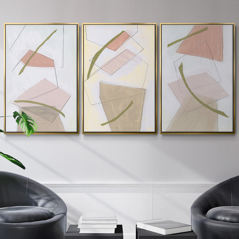 Foliage Chintz I, ensemble de 3 toiles encadrées sur toile, H 40 po x l 78 po, Encadrement doré