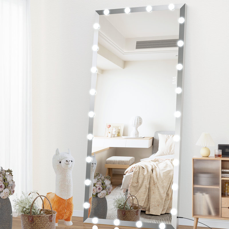 Miroir de salle de bain argenté pleine longueur avec lumières - 72 x 32 pouces, 3 options de luminosité, rouille, pour chambre à coucher, grande salle de bain couleur 72 x 32 argent, reflet transparent, chambre à coucher