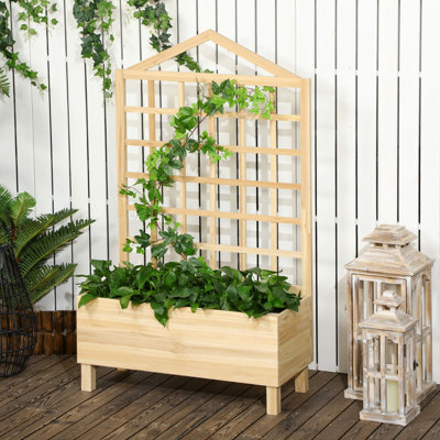 Outsunny Wooden Planters with Trellis 90x43x150cm, Distressed Natural Tone