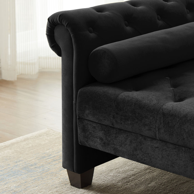 Rectangular Large Britinee Stool,Sofa Stool ,Bedroom Bench, Black 100% Polyester