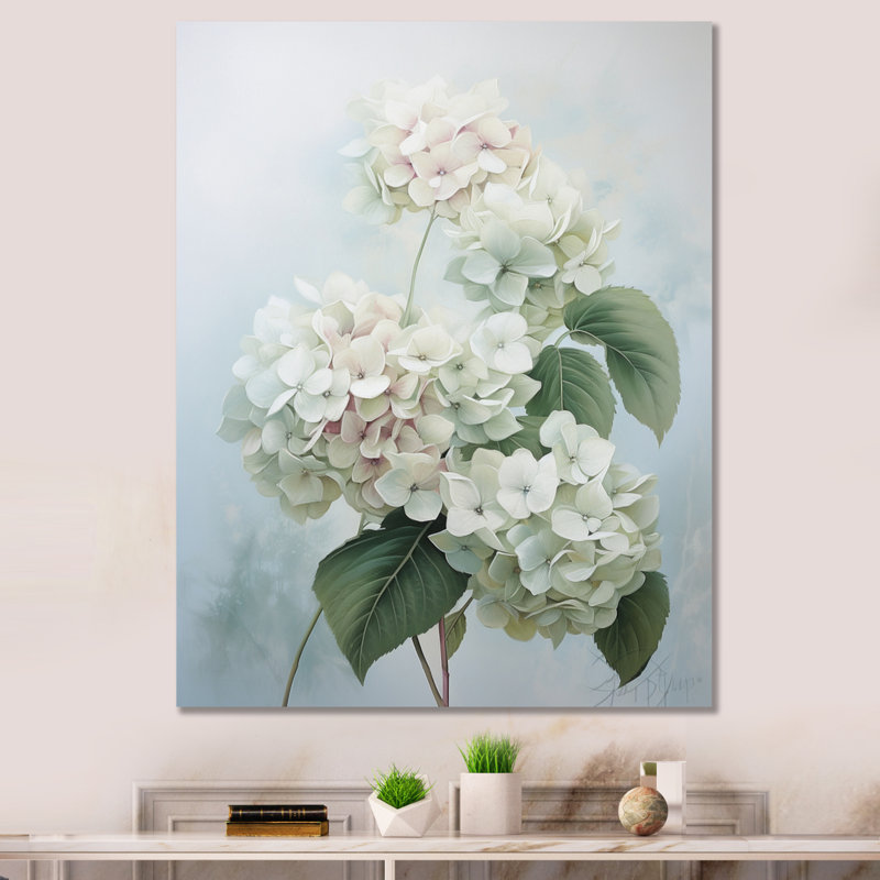 Hortensia blanche chuchotant des fleurs - reproduction sur toile, H 20 po x l 12 po x P 1 po, Toile tendue