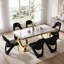 Ensemble de salle à manger 7 pièces blanc et or 70 po avec 4 chaises en velours noir-68738039-67258943-67258964
