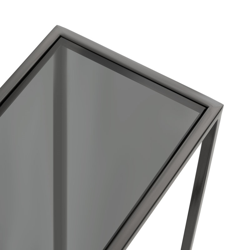 Everly Quinn Jaspur Narrow and Metal Rectangle Side Table, Glass Gray/Bronze