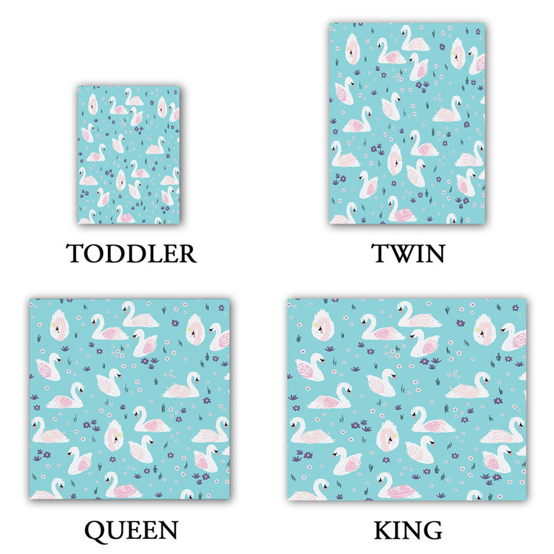 Ensemble de housse de couette Metka Hiti Swans, 1 housse simple + 1 taie standard, Bleu / Gris