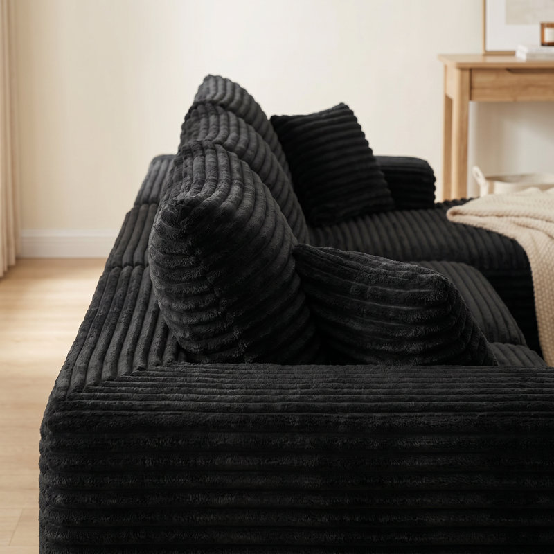 Canapé d'angle compressible, canapé en velours côtelé noir de 264 cm (103,9 pouces), canapé nuage moderne pour la maison