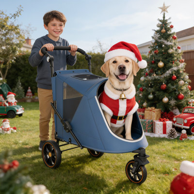 Folding 3 Wheel Pet Stroller, Foldable Dog Jogger Stroller with Adjustable Handlebar and Mesh Window