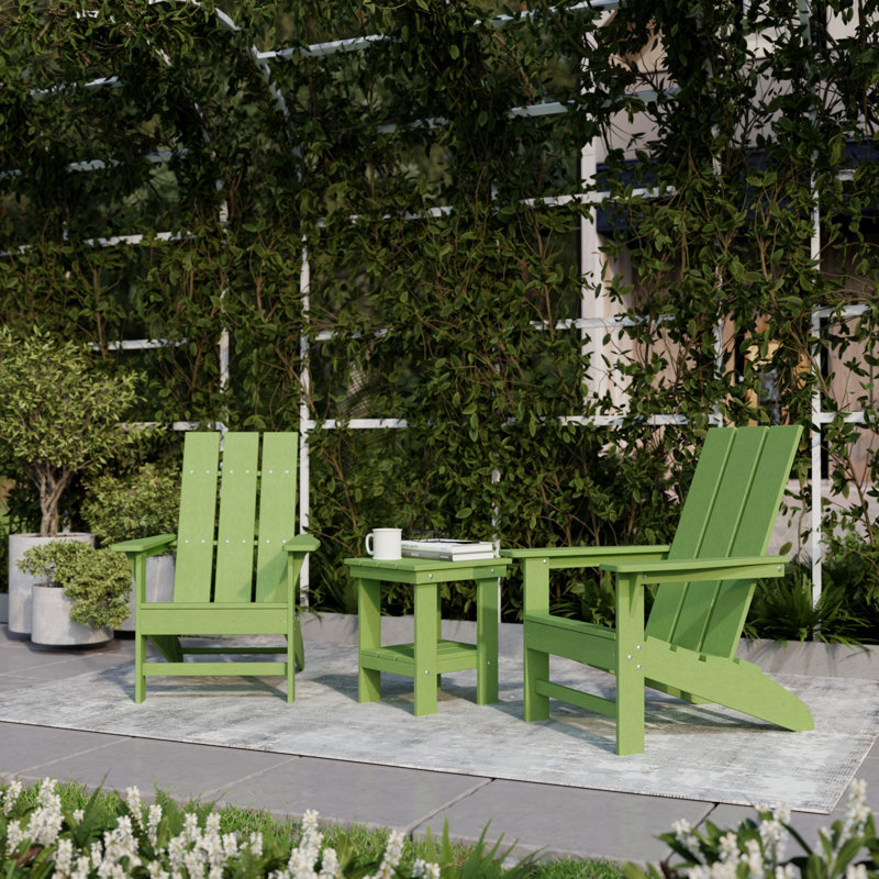 Avilez 3-Piece Modern Adirondack Set With Side Table, Lime Green