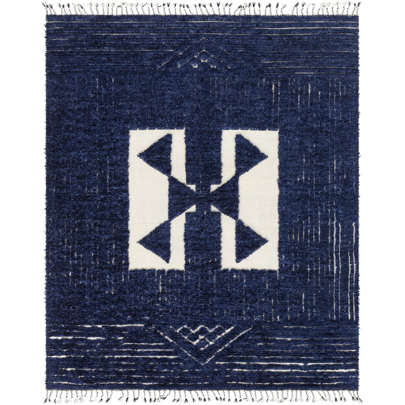 Tapis bleu marine en laine noué à la main Sakara, Rectangle 8 pi 10 po x 12 pi