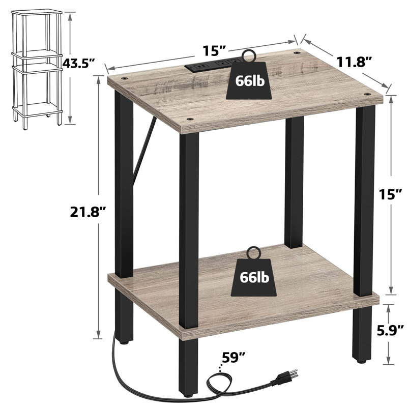 Yannik End Table with Charging Station, Greige/Black