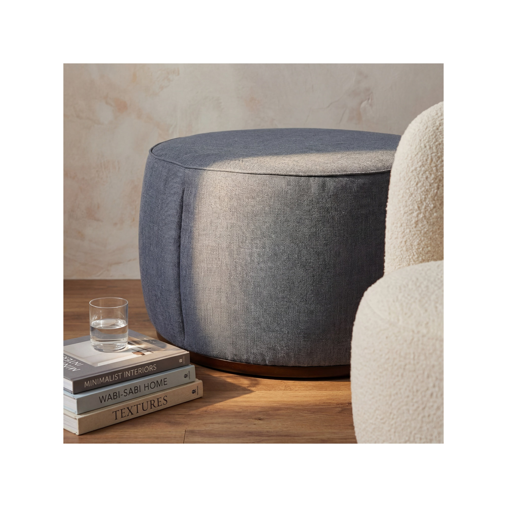 Alexandria 36" Round Ottoman, Gray Polyurethane/Polyester
